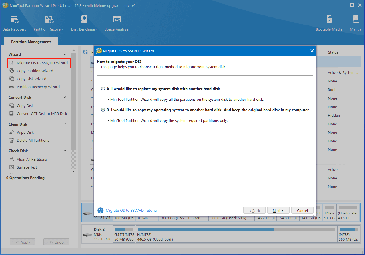MiniTool Partition Wizard migrate OS