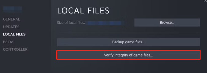 click the Verify integrity of game files button