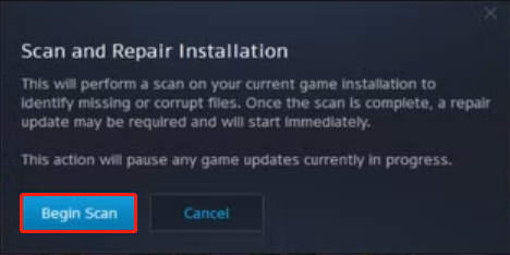 click Begin Scan in the pop-up Scan and Repair Installation window