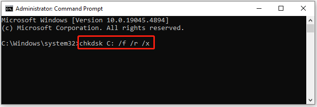 run the CHKDSK command in elevated Command Prompt window