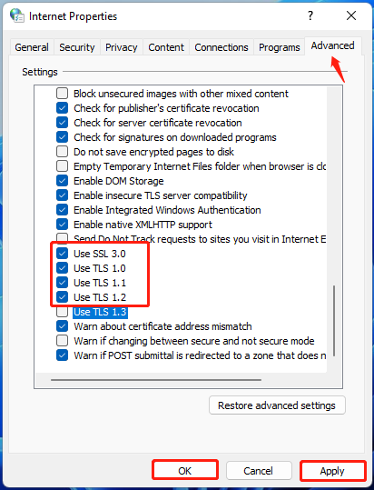 select Use SSL 3.0