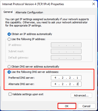 change the DNS settings