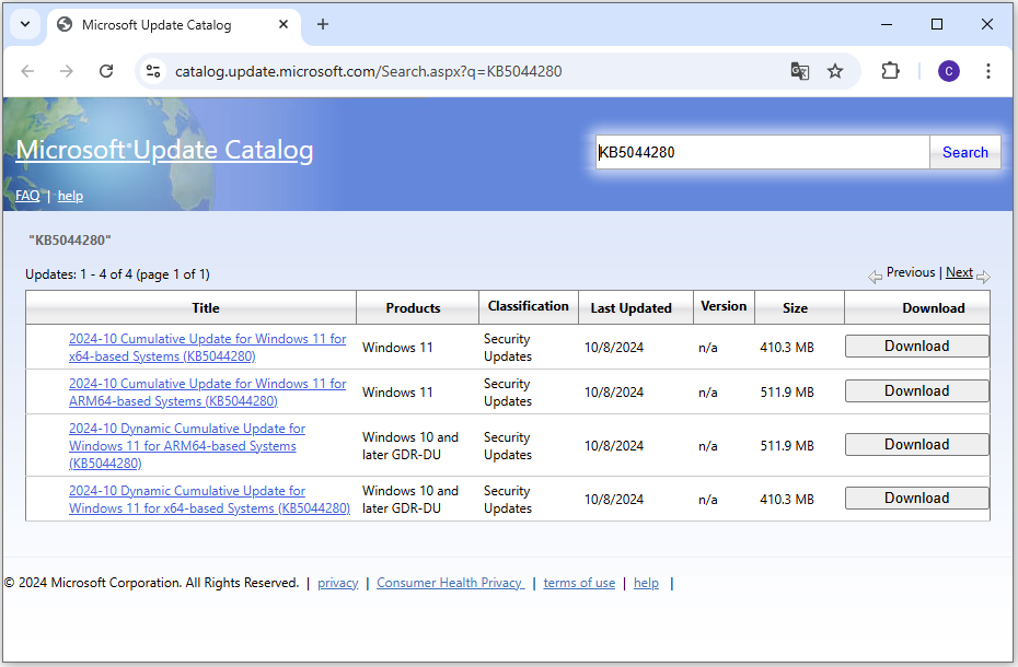 download update package from the website