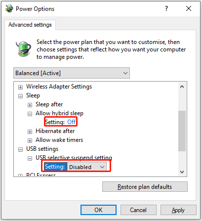 change the power plan settings