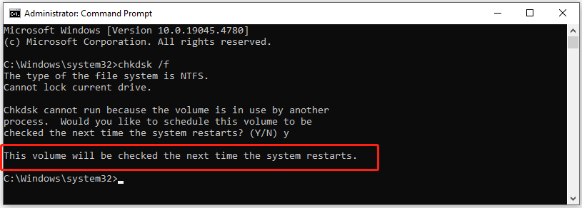 schedule CHKDSK task on the next startup