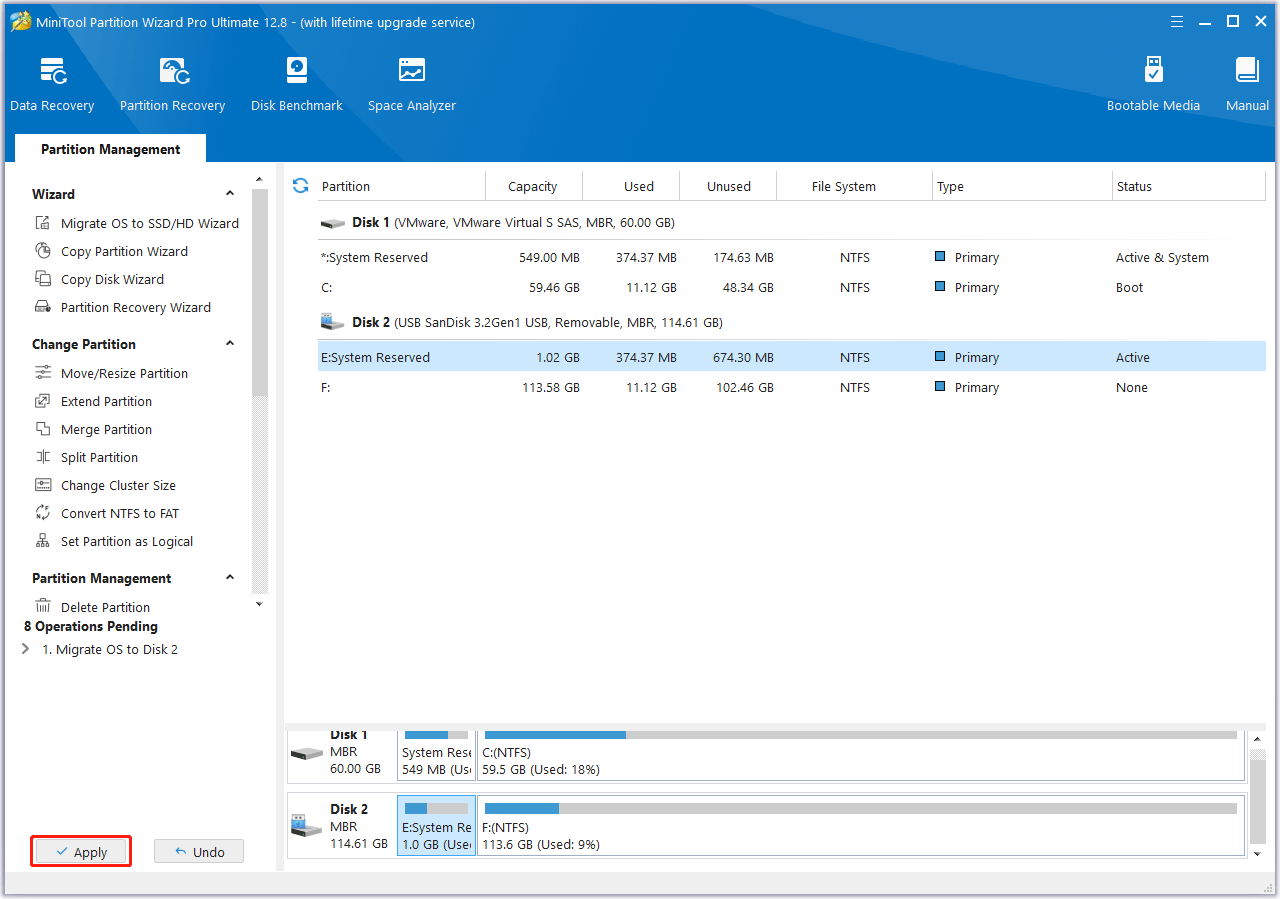 MiniTool Partition Wizard click Apply