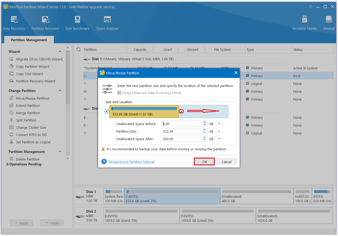 move and resize the C drive partition