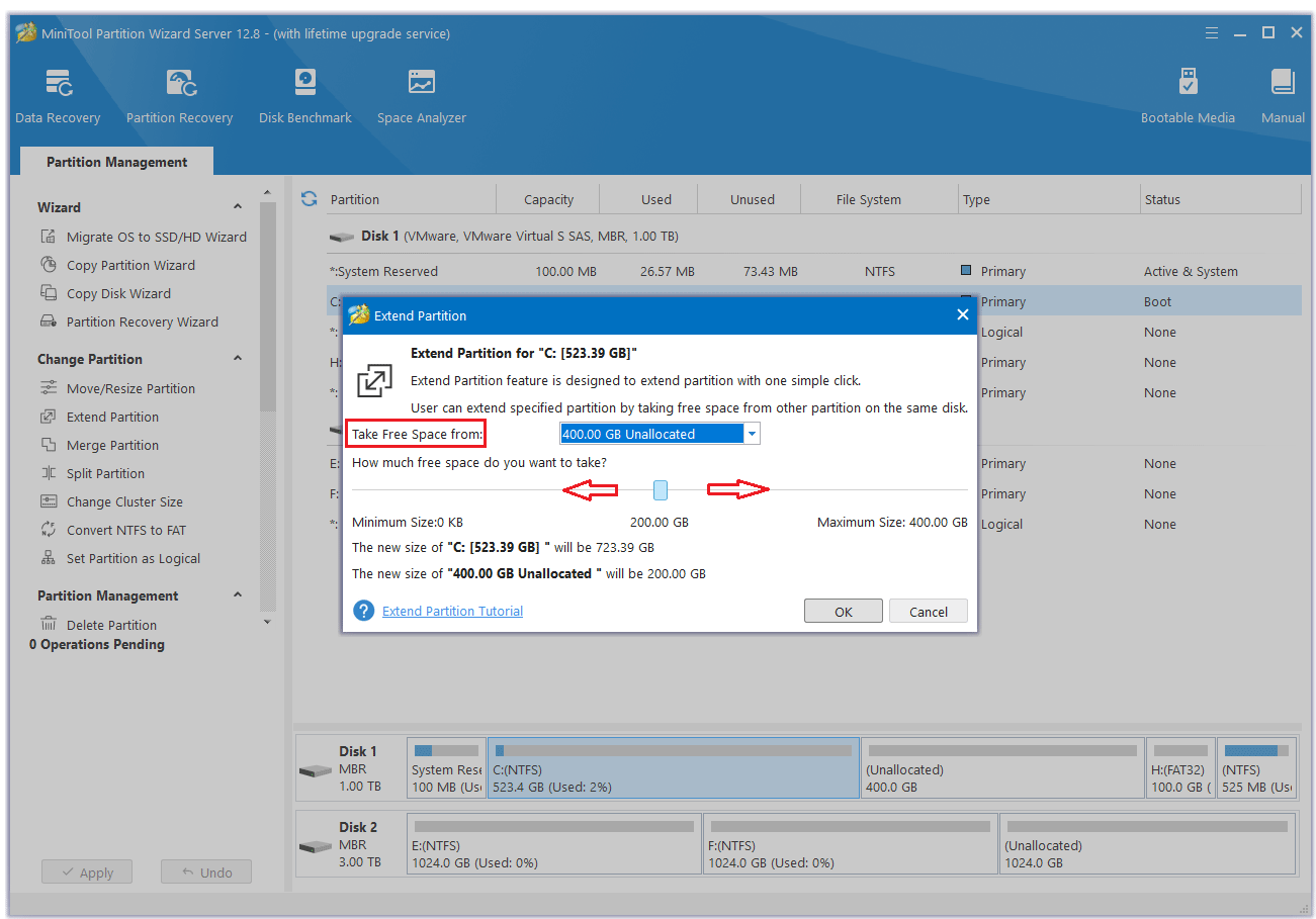 select a partition to extend