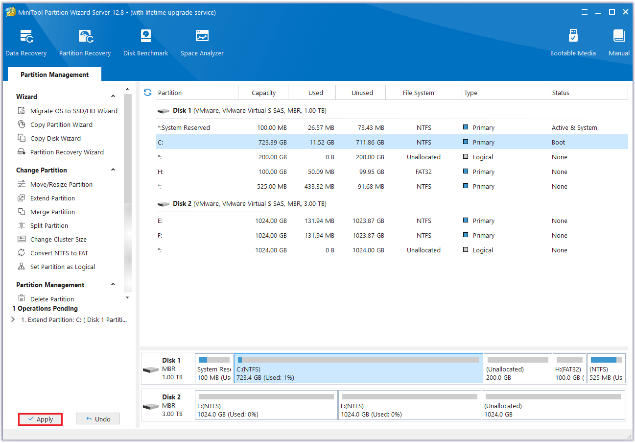 click Apply button in MiniTool Partition Wizard