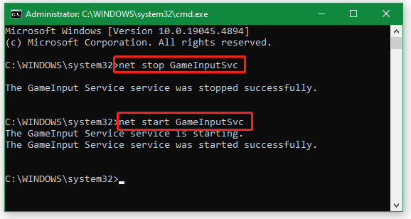 restart GameInput service cmd