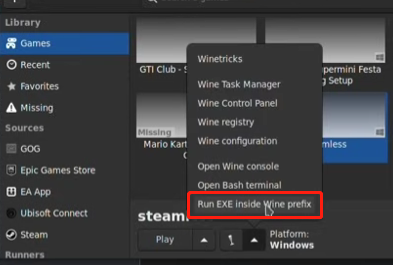 Run EXE inside Wine prefix