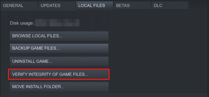 click the Verify Integrity of Game Files button