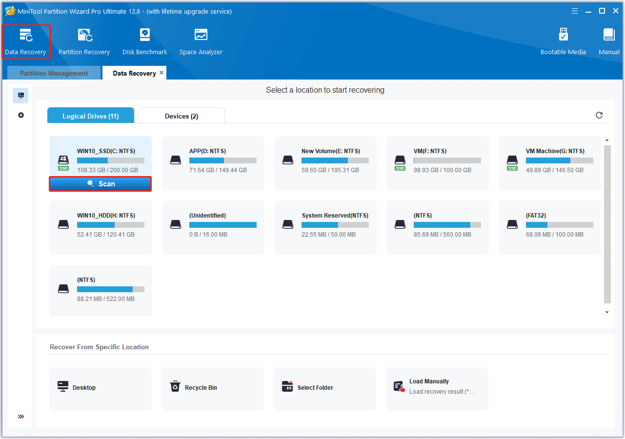 use MiniTool Partition Wizard's Data Recovery feature