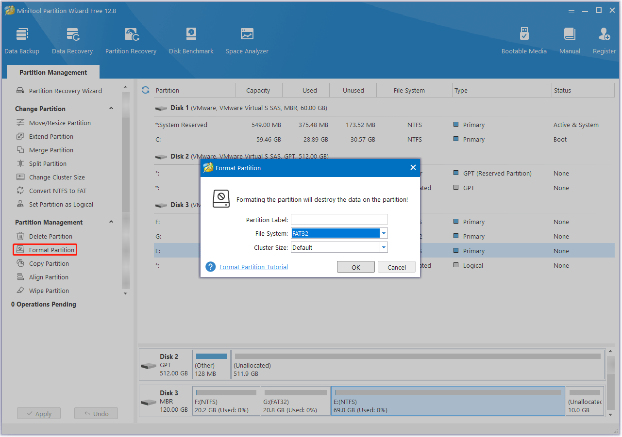 format USB to FAT32 with MiniTool Partition Wizard