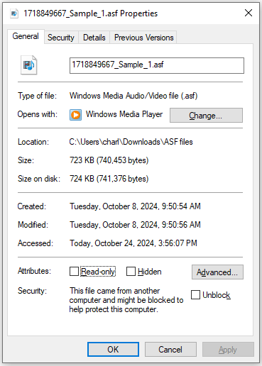 ASF file properties