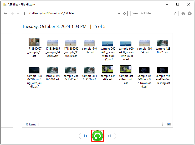 select the ASF files you want to recover and click the Restore button