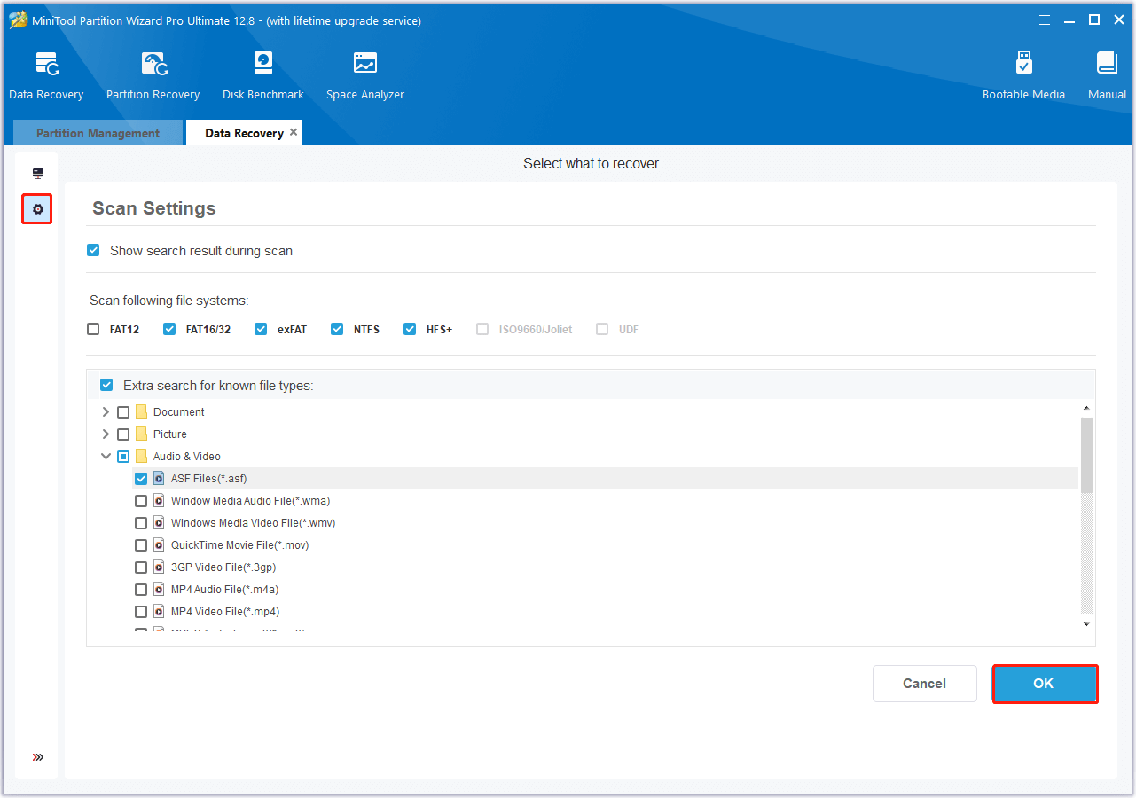 click OK to save changes for MiniTool Partition Wizard Data Recovery