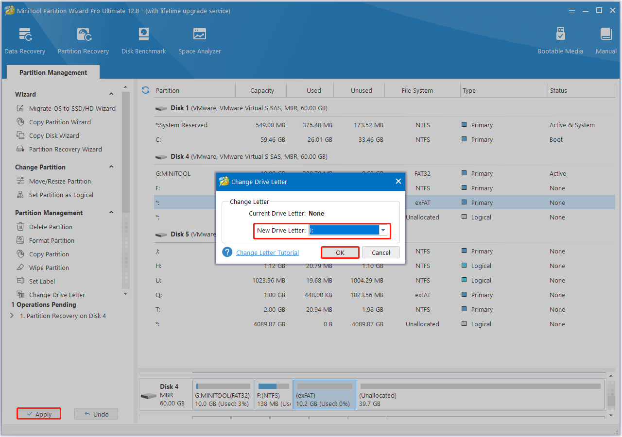 assign a drive letter with MiniTool Partition Wizard