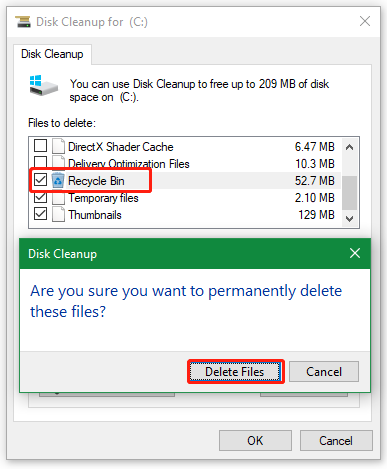 delete Recycle Bin using Disk Cleanup