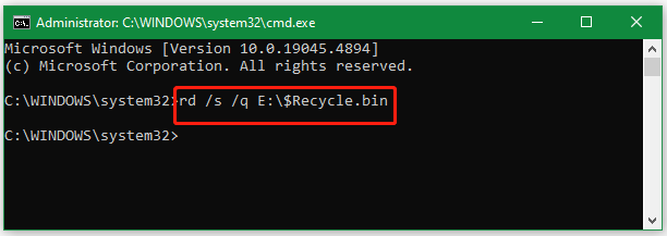 reset Recycle Bin folder using CMD