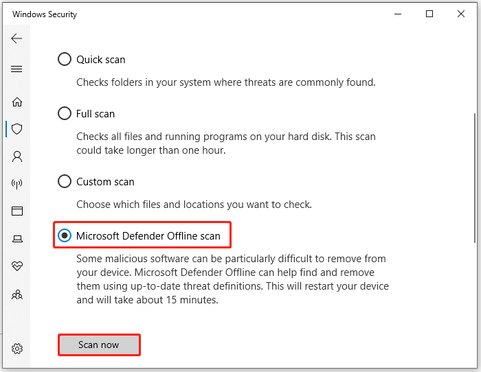 perform a Microsoft Defender Offline scan