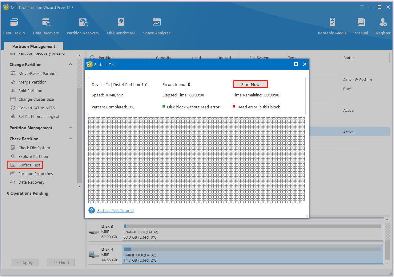 Perform Surface Test with MiniTool Partition Wizard