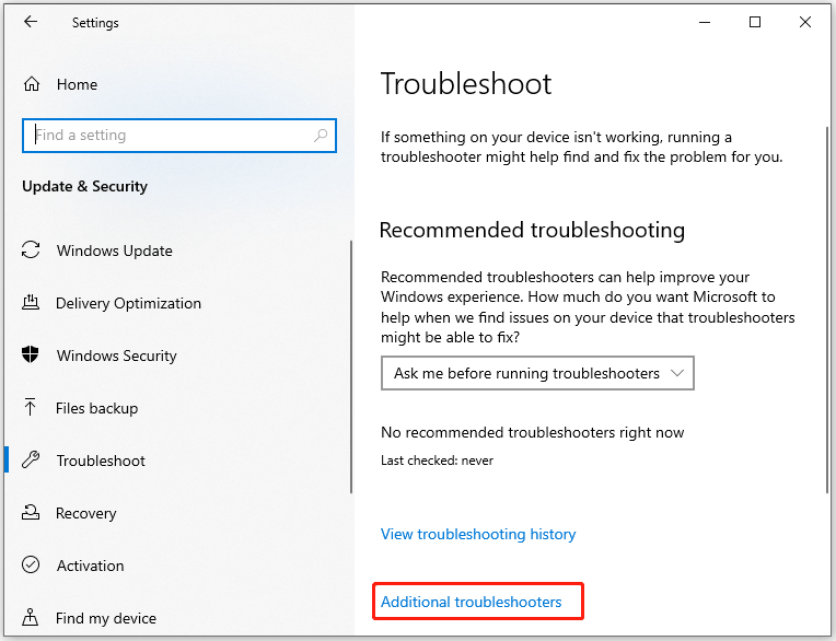 locate and click Additional troubleshooters