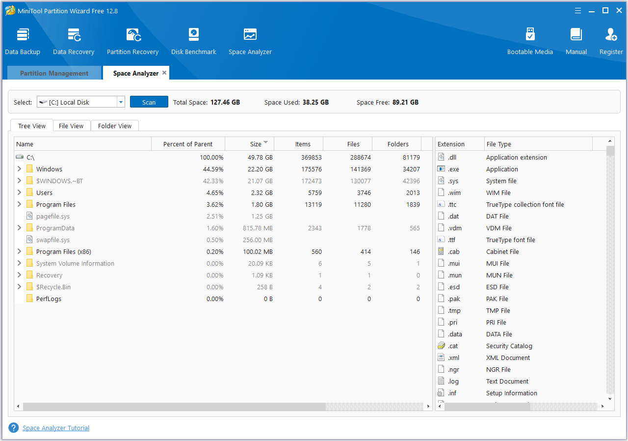 MiniTool Partition Wizard analyze disk space