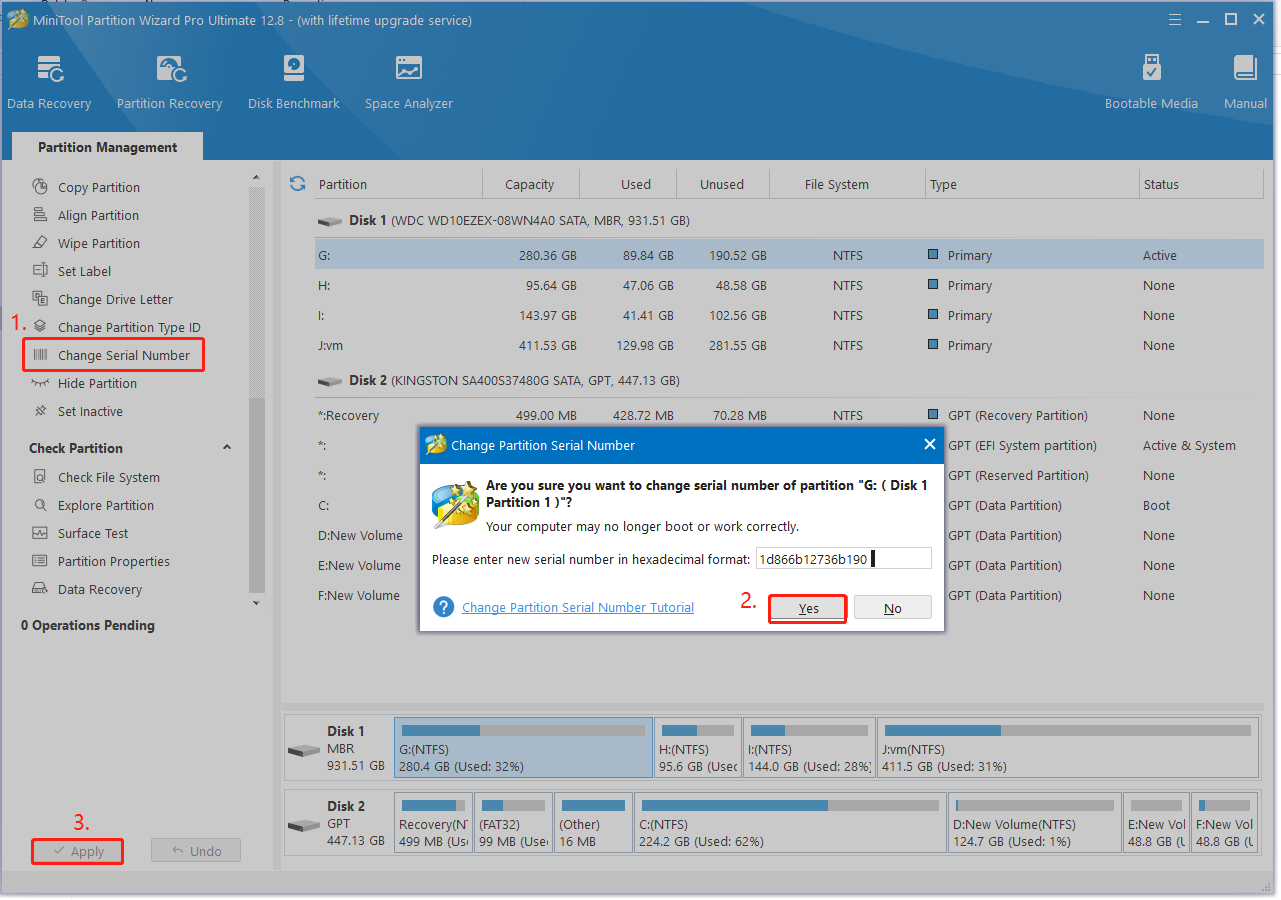 change disk serial number using Partition Magic