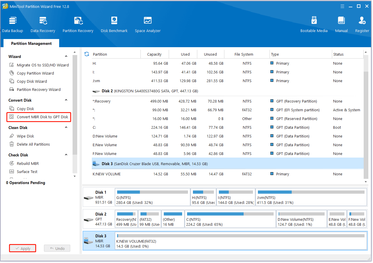 convert USB to GPT using Partition Magic