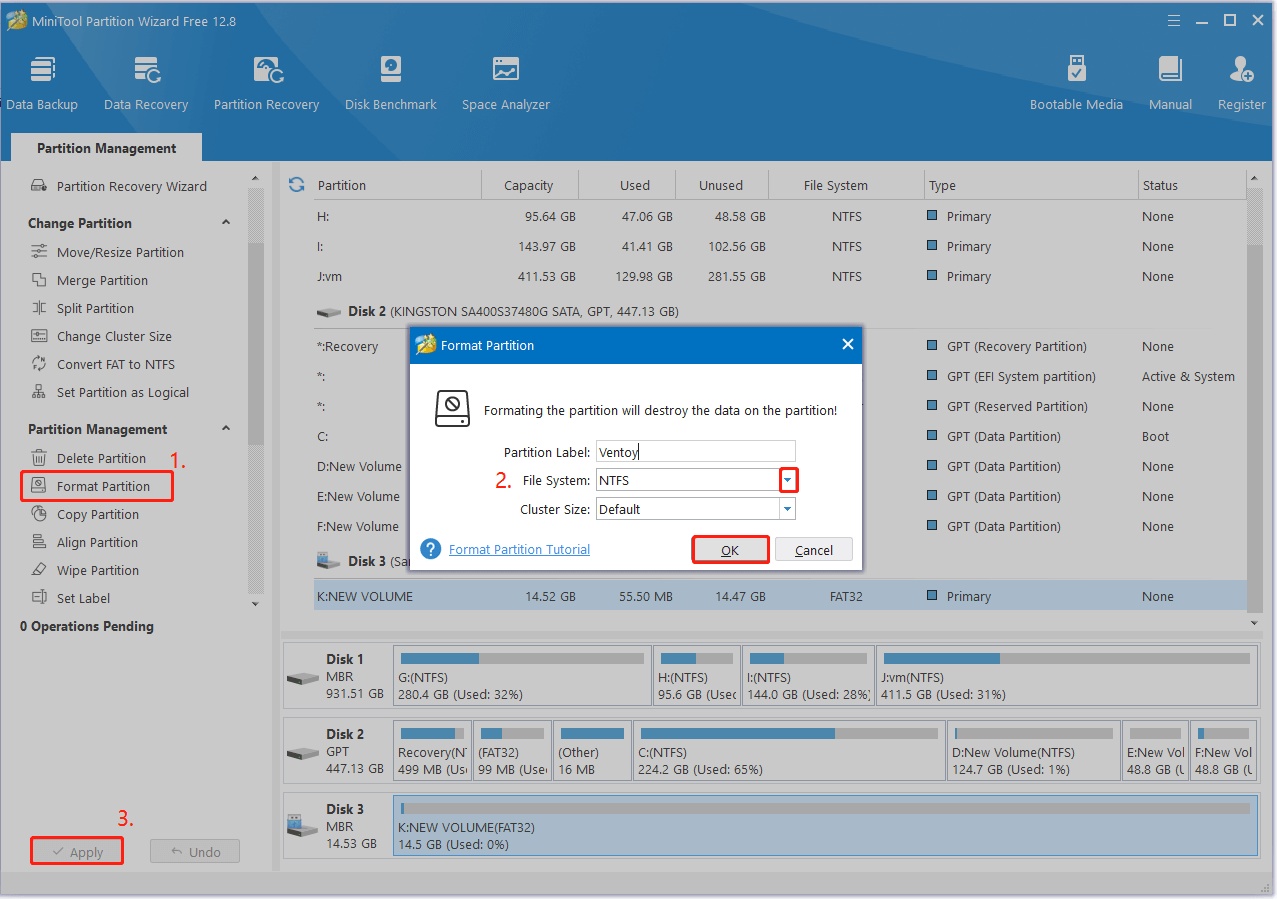 format USB to NTFS using Partition Magic