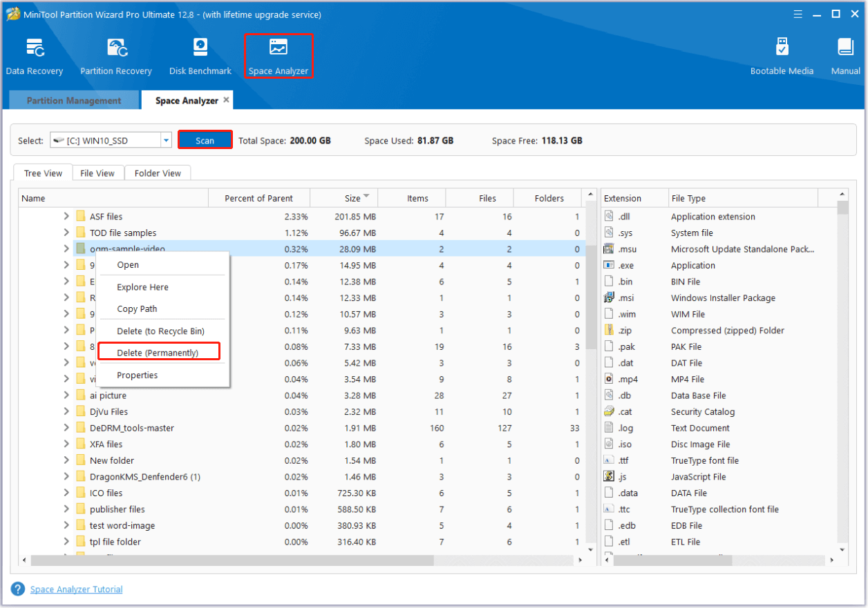 use MiniTool Partition Wizard’s Space Analyzer feature to remove unwanted files