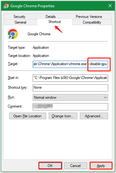 add disable gpu to the shortcut of Chrome