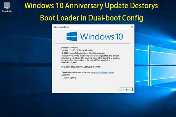 Win10 Anniversary Update Destroys Boot Loader in Dual-boot Config