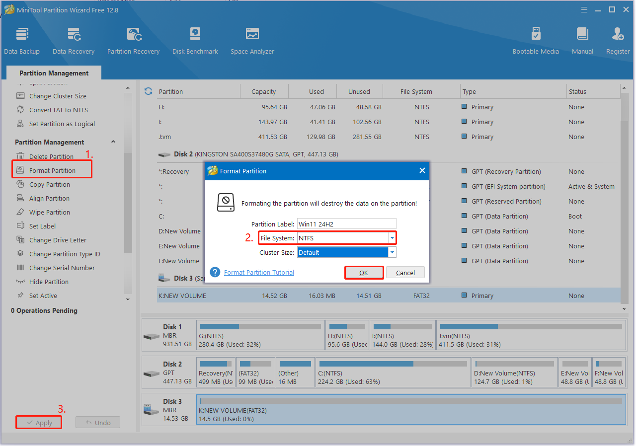 format USB to NTFS using Partition Magic