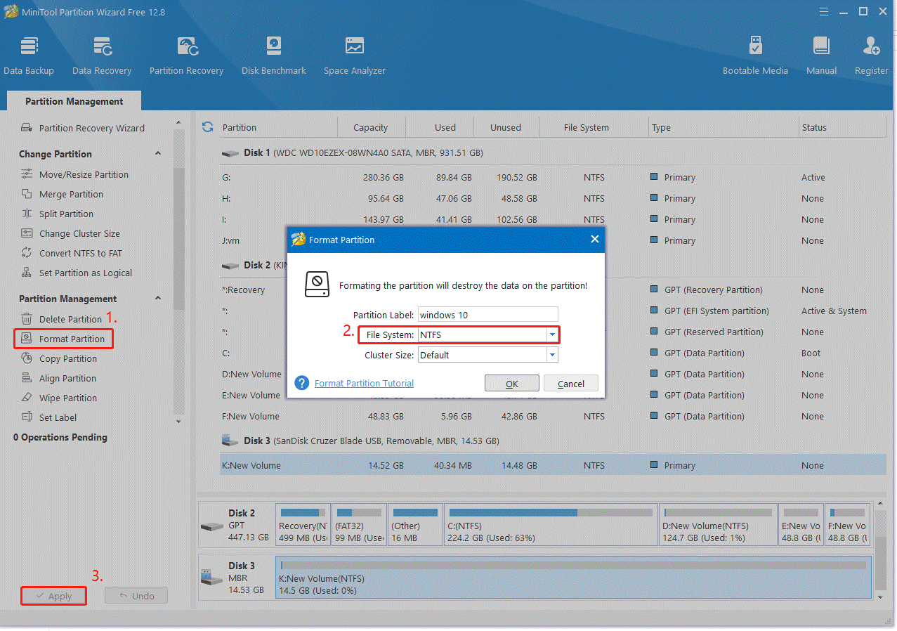 format USB to NTFS using Partition Magic