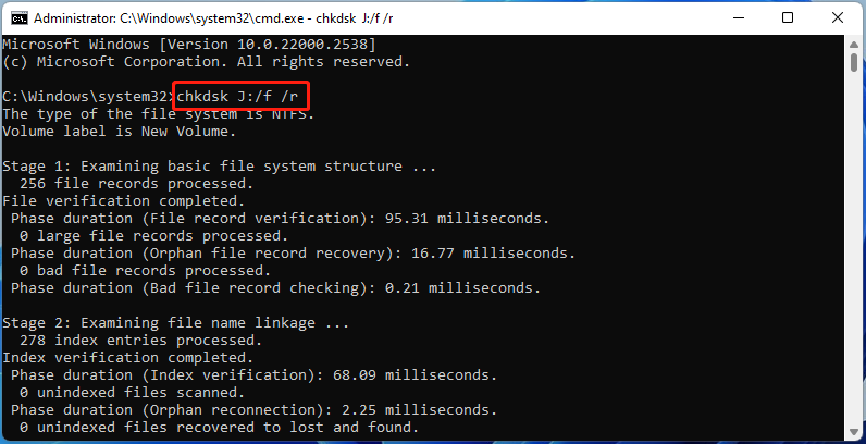 check disk errors using CMD