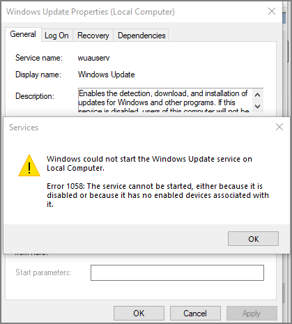 Windows could not start Windows Update service on Local Computer