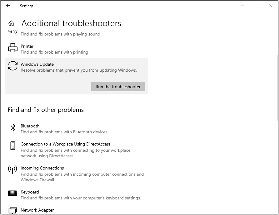 run Windows Update troubleshooter