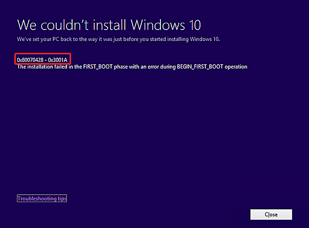 Windows upgrade error 0x80070428 - 0x3001A