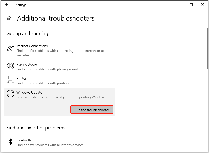 run the Windows Update troubleshooter