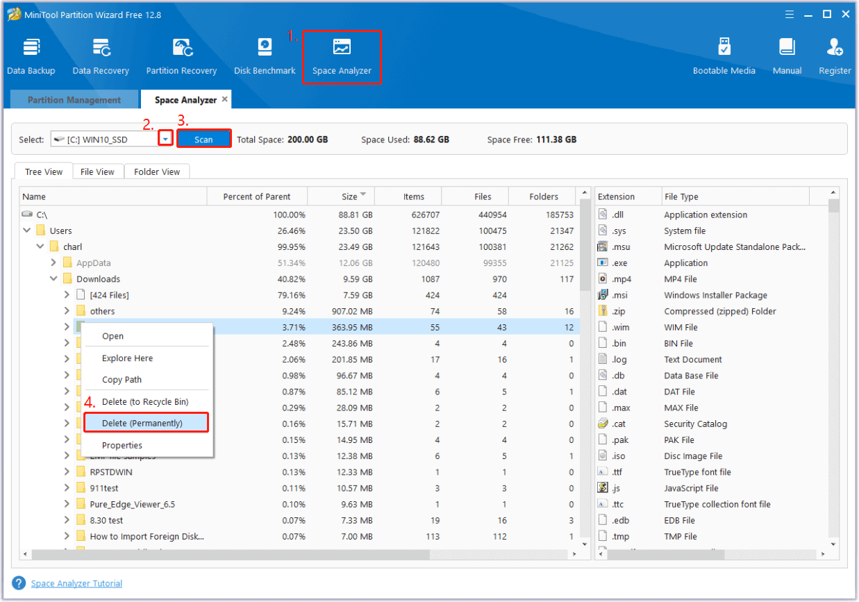 run the Space Analyzer feature in MiniTool Partition Wizard