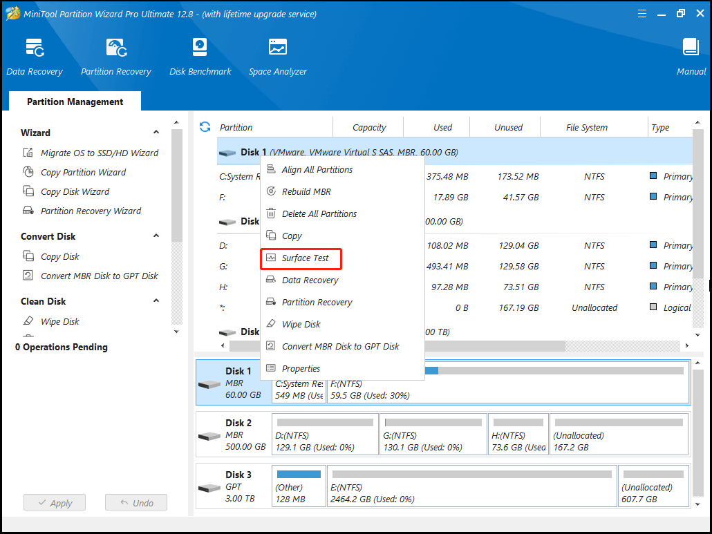 Partition Magic surface test disk