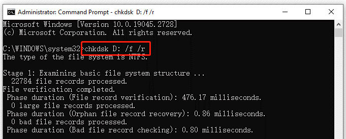 check USB using CHKDSK in CMD