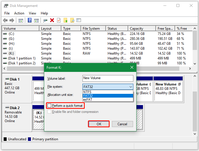 fully format a USB using Disk Management