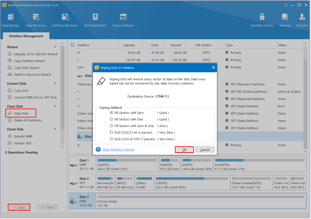 wipe USB using Partition Magic