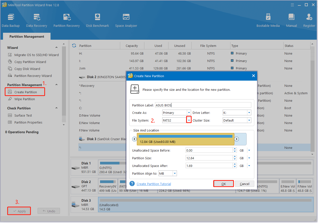 create FAT32 partition Using Partition Magic