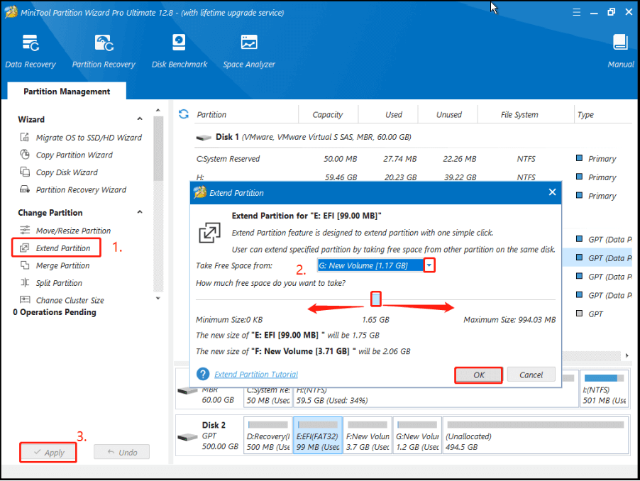 extend the system partition using Partition Magic