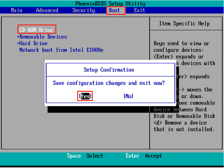 set CD ROM drive as the first boot option