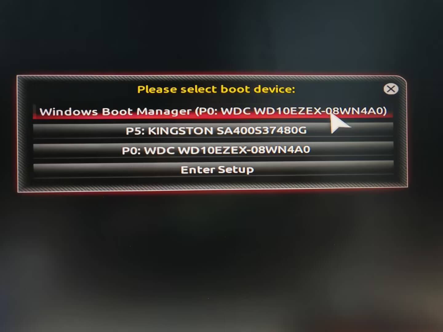 enter boot menu and choose a boot device